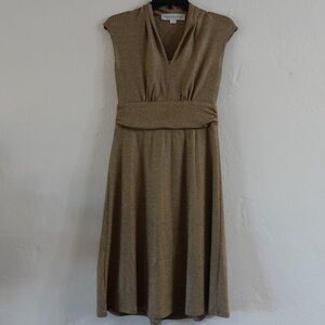 Lesley Evers‎ Gold Knit Midi Dress – Size Tiny, Gold Metallic Ribbed Fabric